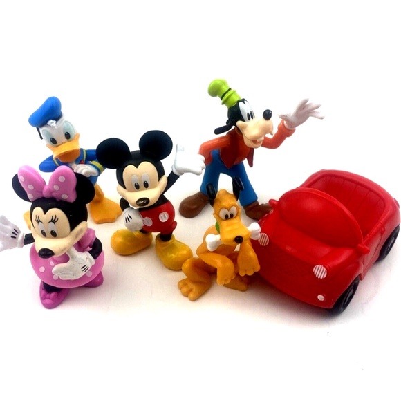 Disney Vinyl Figures Mickey&Minnie Mouse Red Car Donald Duck Pluto Goofy Toys - Picture 1 of 8